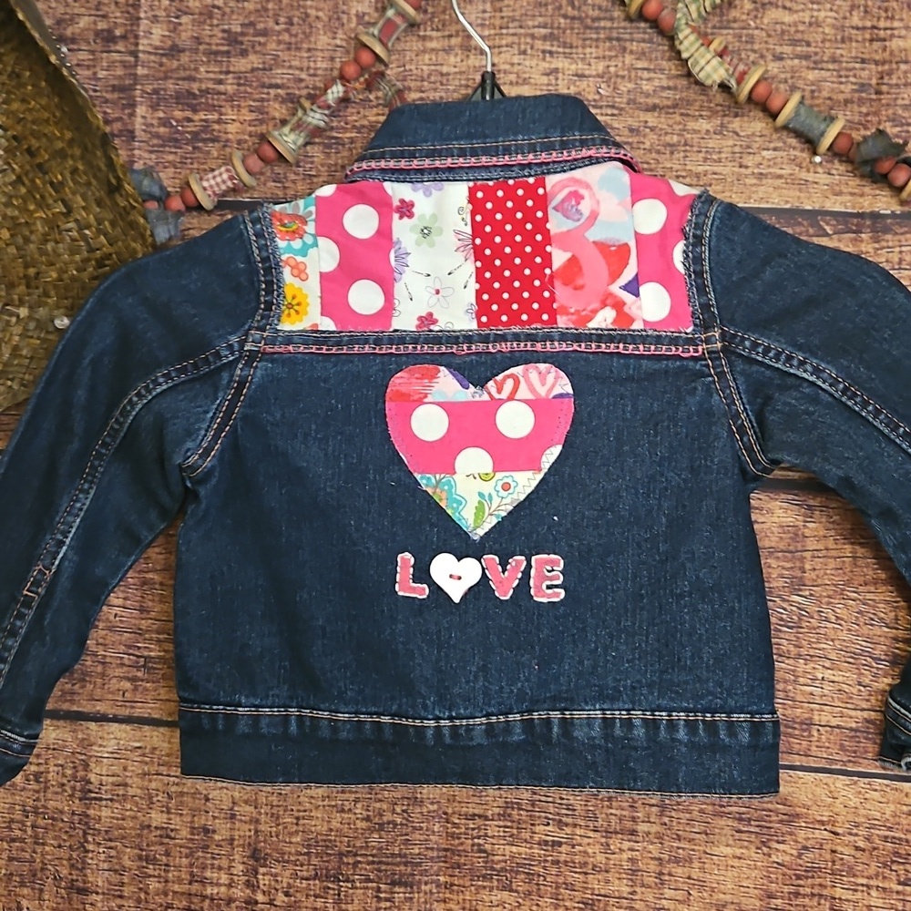 Handmade☆Embellished By One Kind Denim co. TODDLER VALENTINES DENIM JACKET 3T